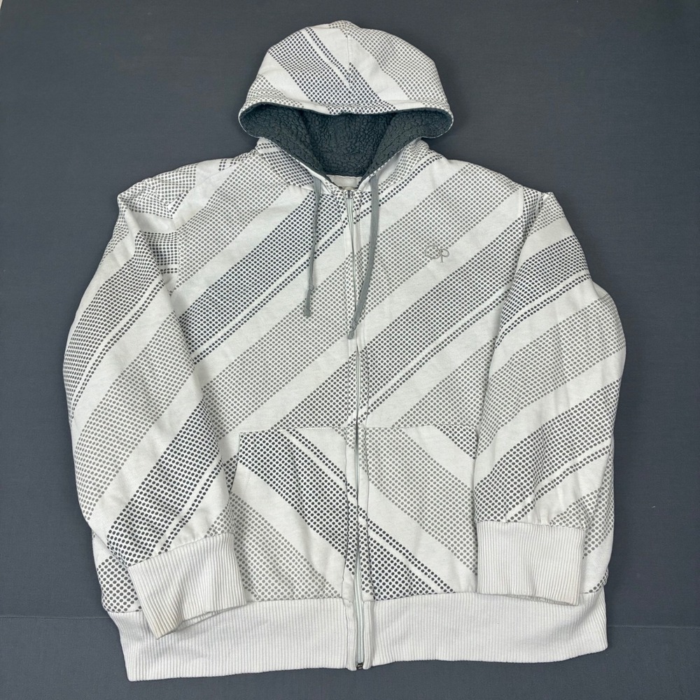 Y2K Ocean Pacific Sherpa Lined White Striped Full Zip Hoodie Men's Size 2XL Surf